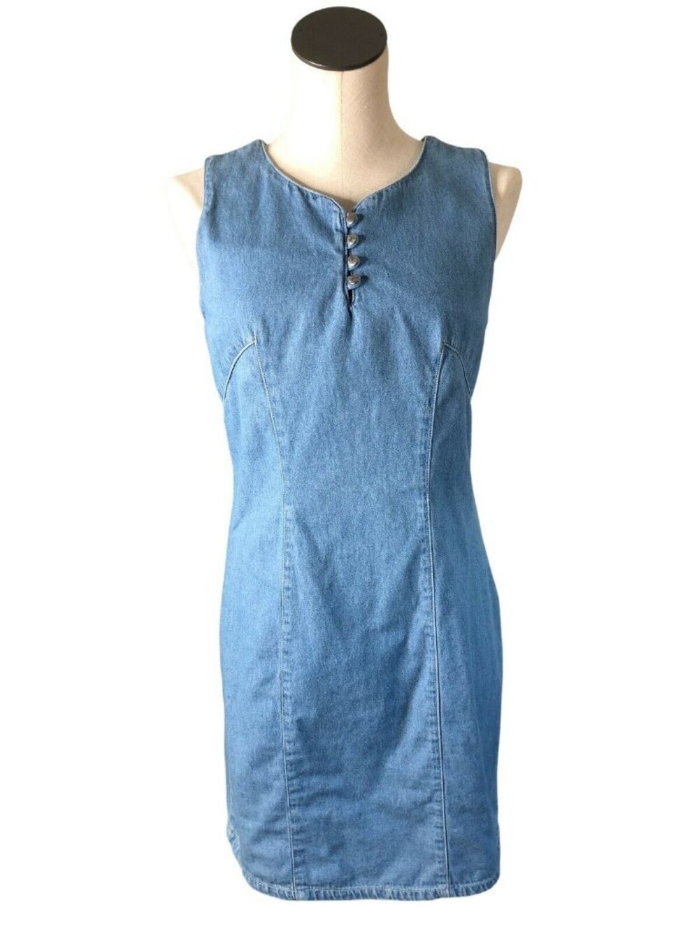 Ivey Jean Dress Blue Denim Women 8 Keyhole Back Slimming Sleeveless Straight